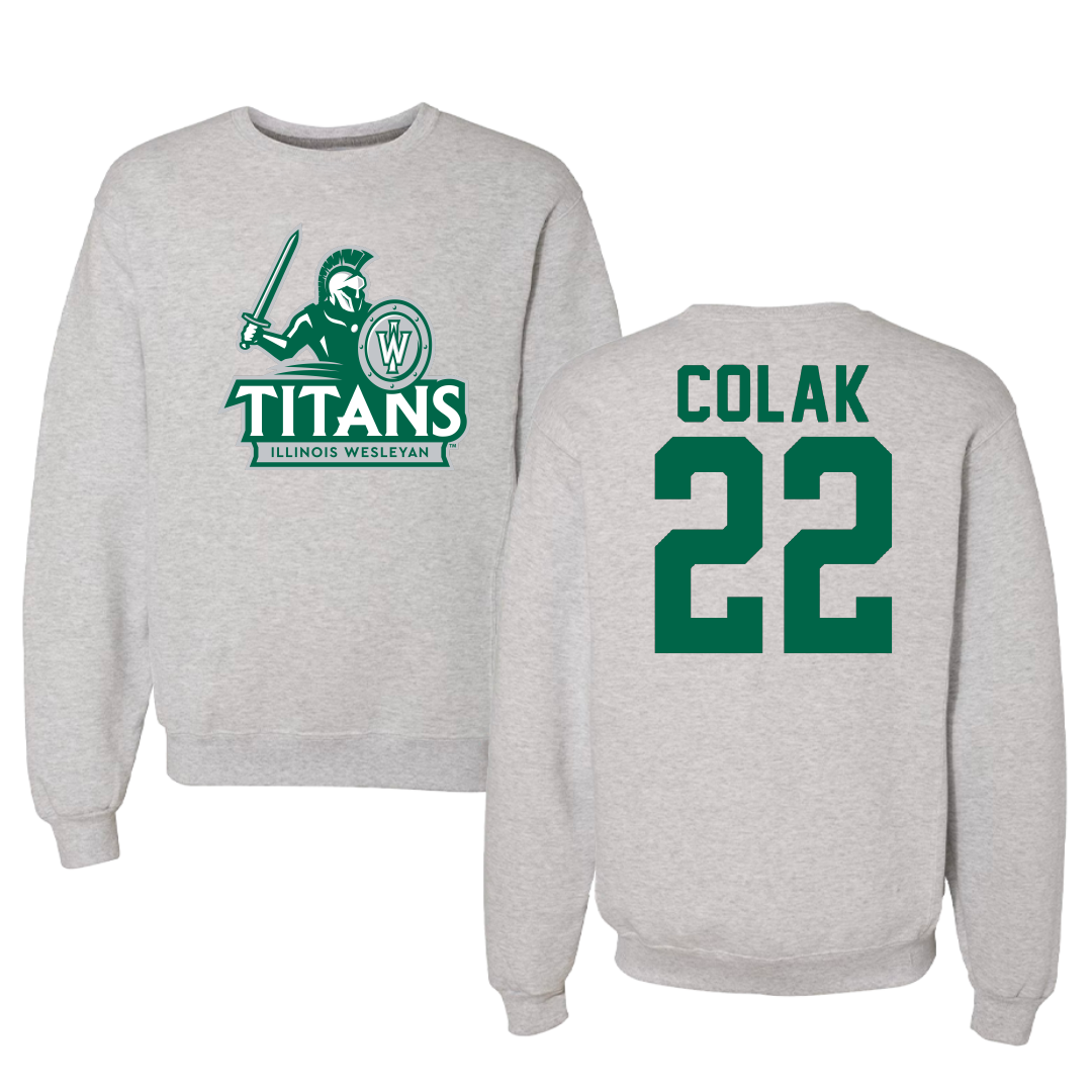 Illinois Wesleyan University Basketball Gray Titans Crewneck - #22 Karlo Colak