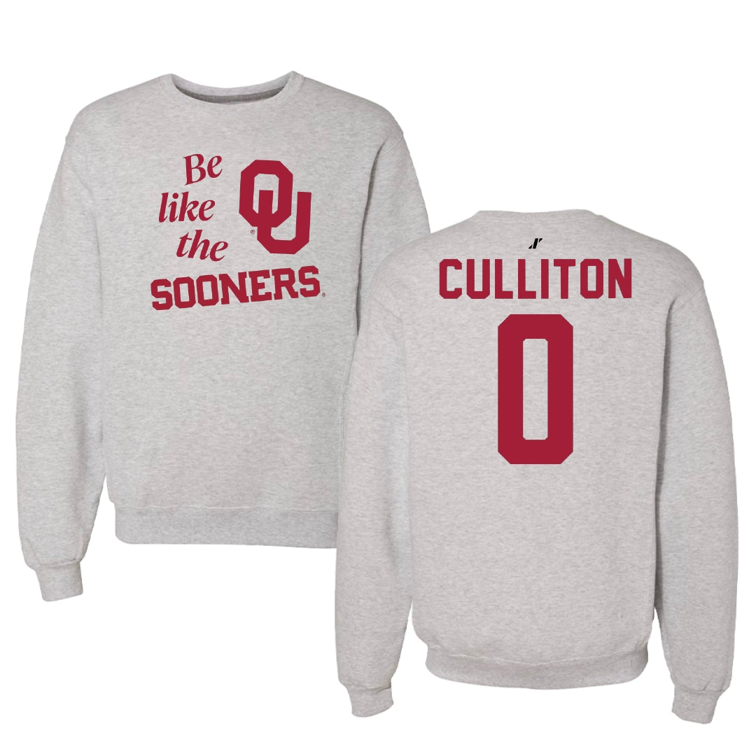 University of Oklahoma Basketball Light Gray Be Like Us Crewneck - #0 Beatrice Culliton