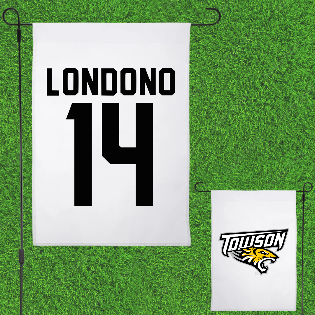 Towson University Football White Garden Flag - #14 Lukkas Londono