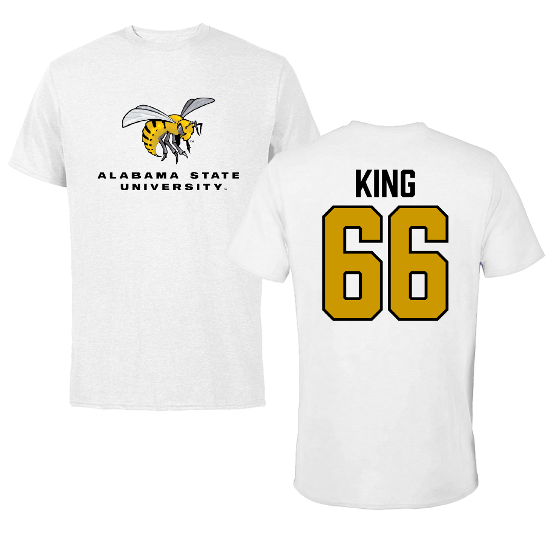 Alabama State University Football White Tee - #66 Darrius King