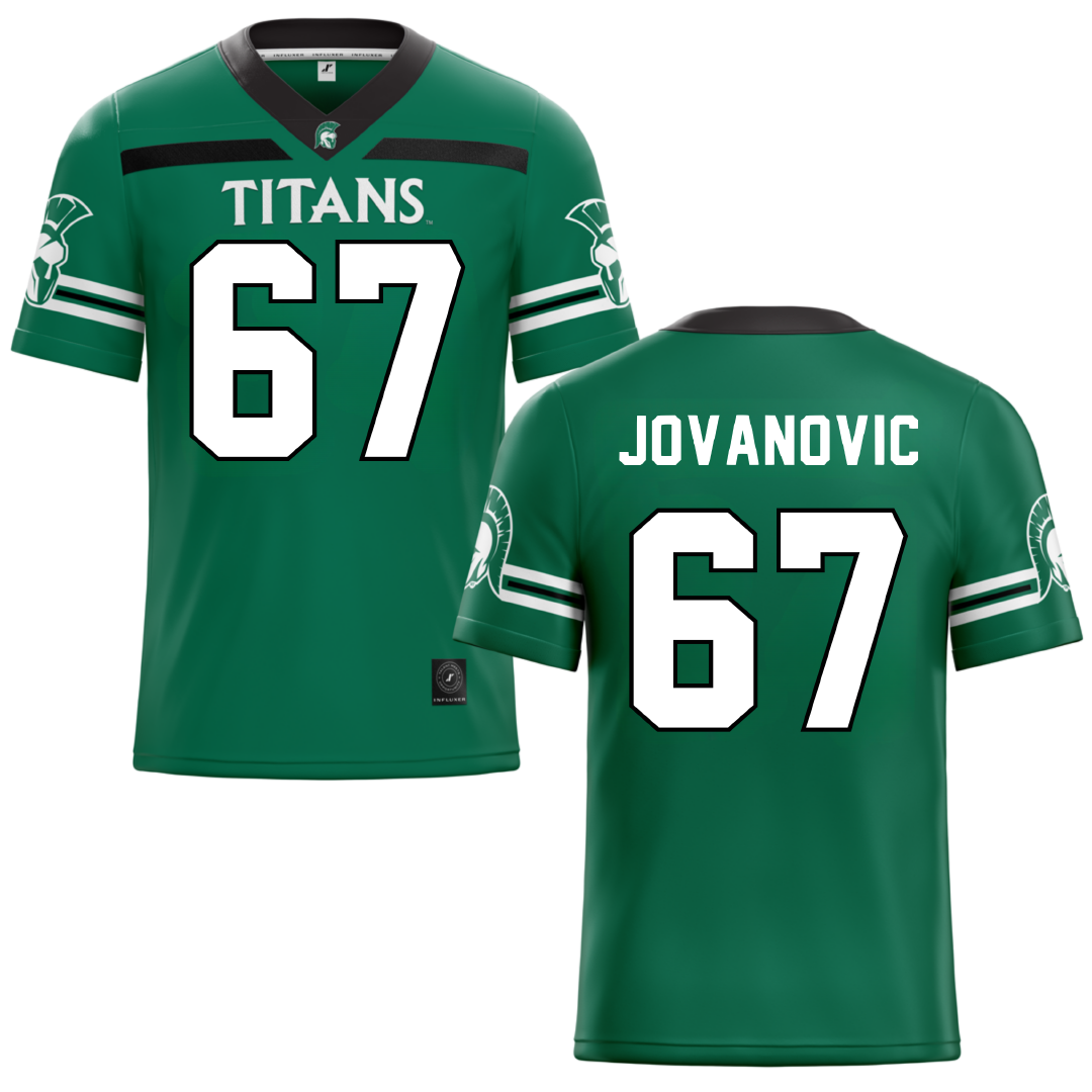 Illinois Wesleyan University Green Football Jersey - #67 Mihailo Jovanovic
