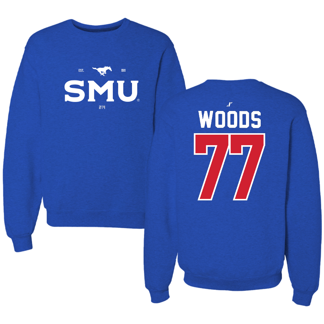 Southern Methodist University Football Blue General Crewneck - #77 Alex Woods