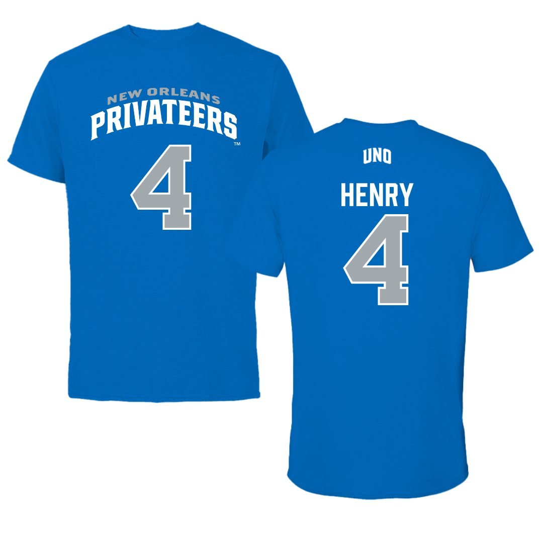 University of New Orleans Basketball Blue Jersey Tee - #4 Omarion Henry