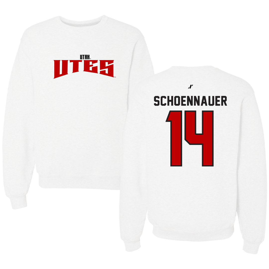 University of Utah Soccer White Classic Crewneck - #14 Kennedy Schoennauer