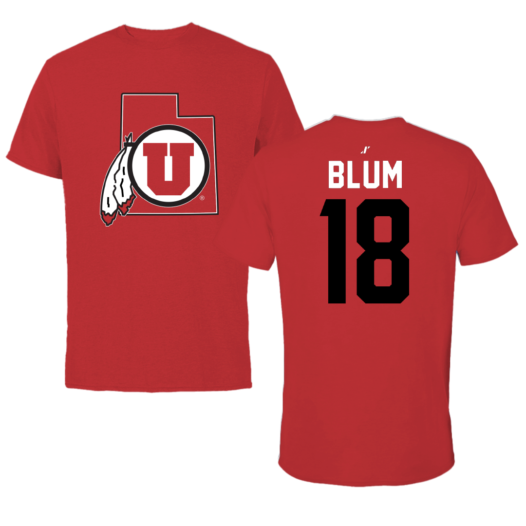 University of Utah Soccer Red State Tee - #18 Lilliah Blum
