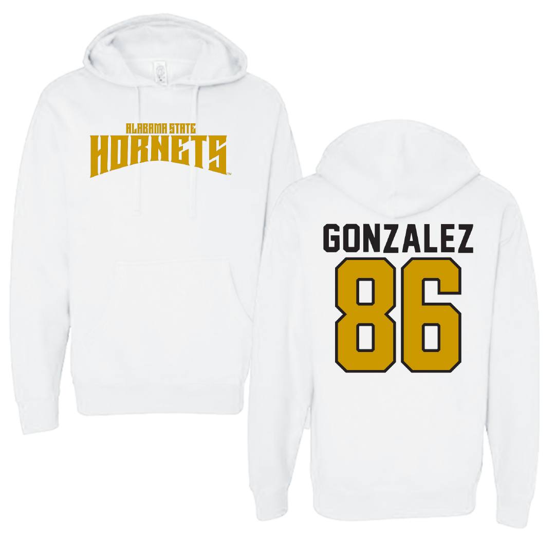 Alabama State University Football White Classic Hoodie - #86 Drake Gonzalez