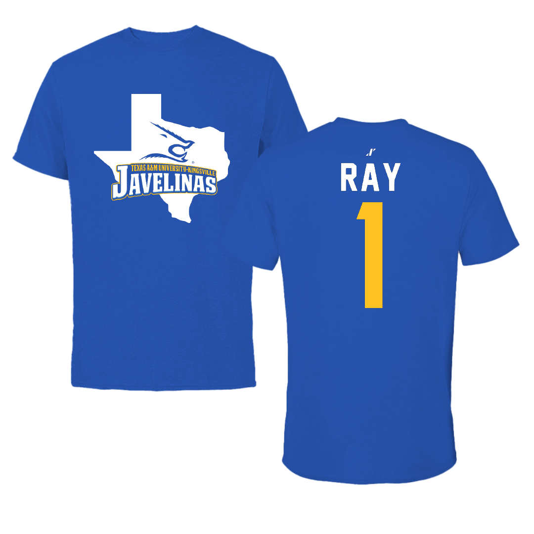 Texas A&M University-Kingsville Basketball Blue State Performance Tee - #1 Shelby Ray