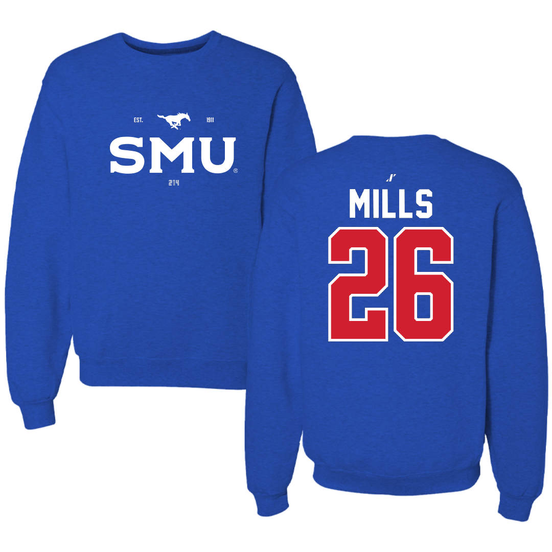 Southern Methodist University Football Blue General Crewneck - #26 Keyshon Mills