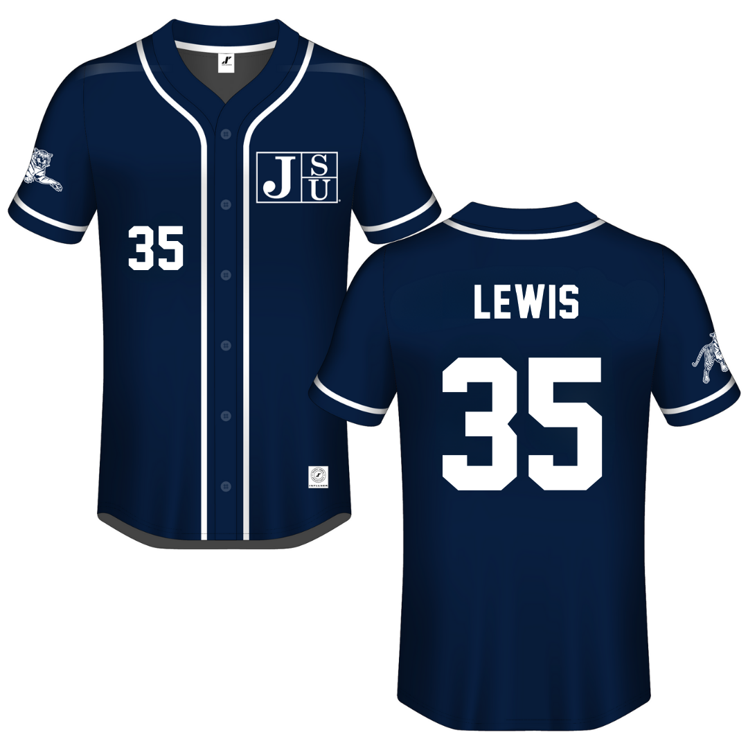 Jackson State University Navy Button-Down Jersey - #35 CJ Lewis