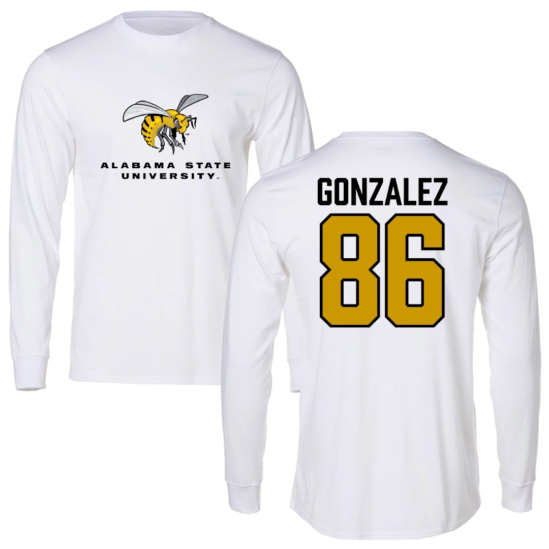 Alabama State University Football White Block Long Sleeve - #86 Drake Gonzalez