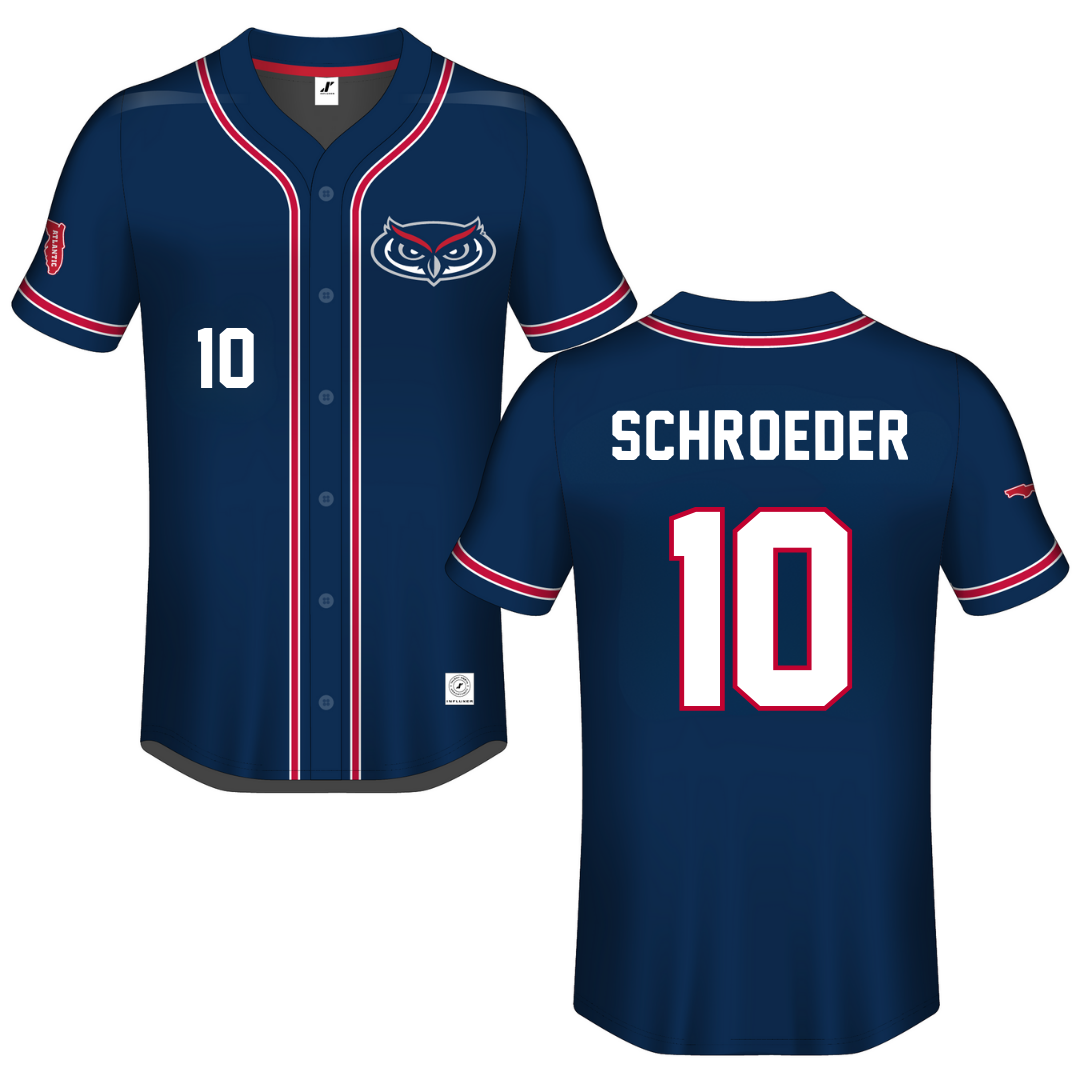 Florida Atlantic University Navy Button-Down Jersey - #10 John Schroeder