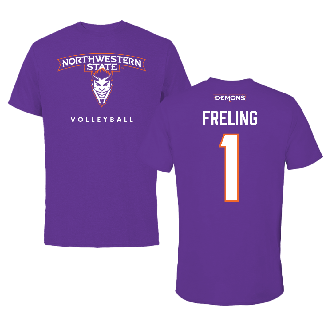 Northwestern State University Volleyball Purple Mascot Performance Tee - #1 Lorelei Freling