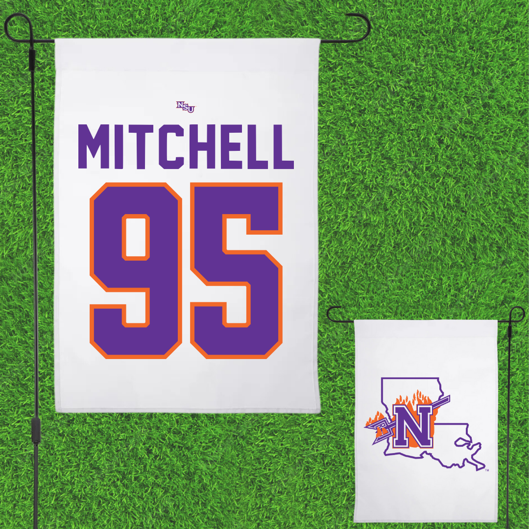Northwestern State University Football White Garden Flag - #95 Johnny Mitchell