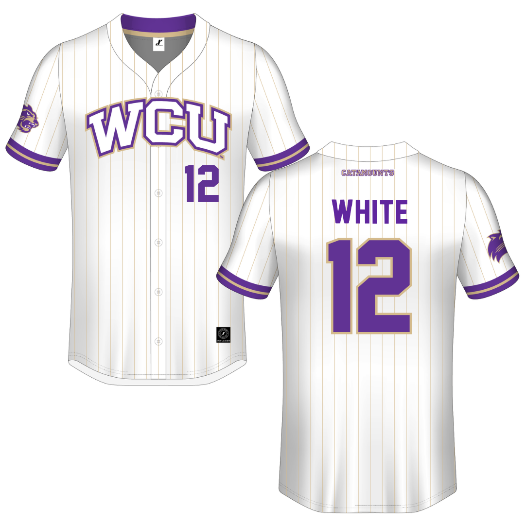 Western Carolina University White Pinstripe Button-Down Jersey - #12 Ryan White