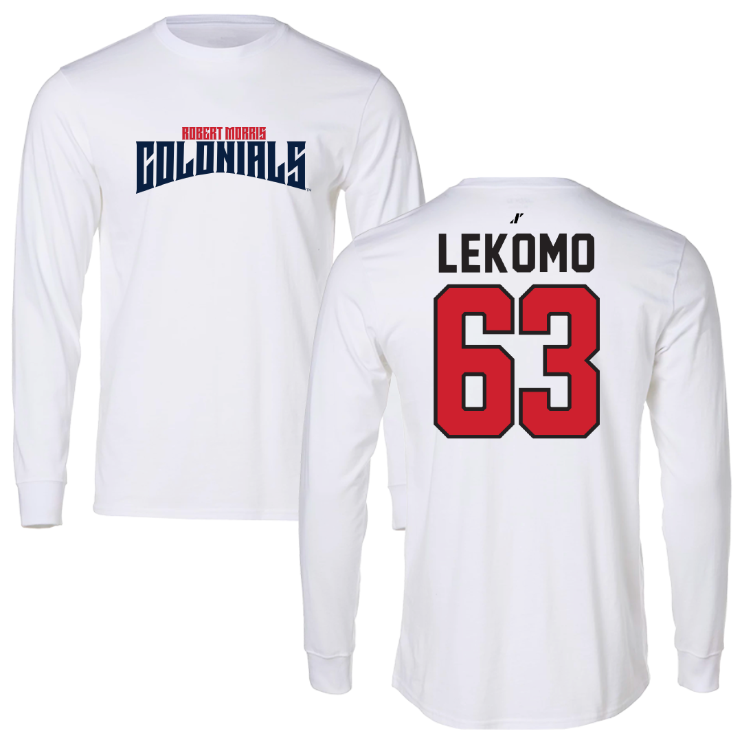 Robert Morris University Football White Classic Long Sleeve - #63 Yann Lekomo