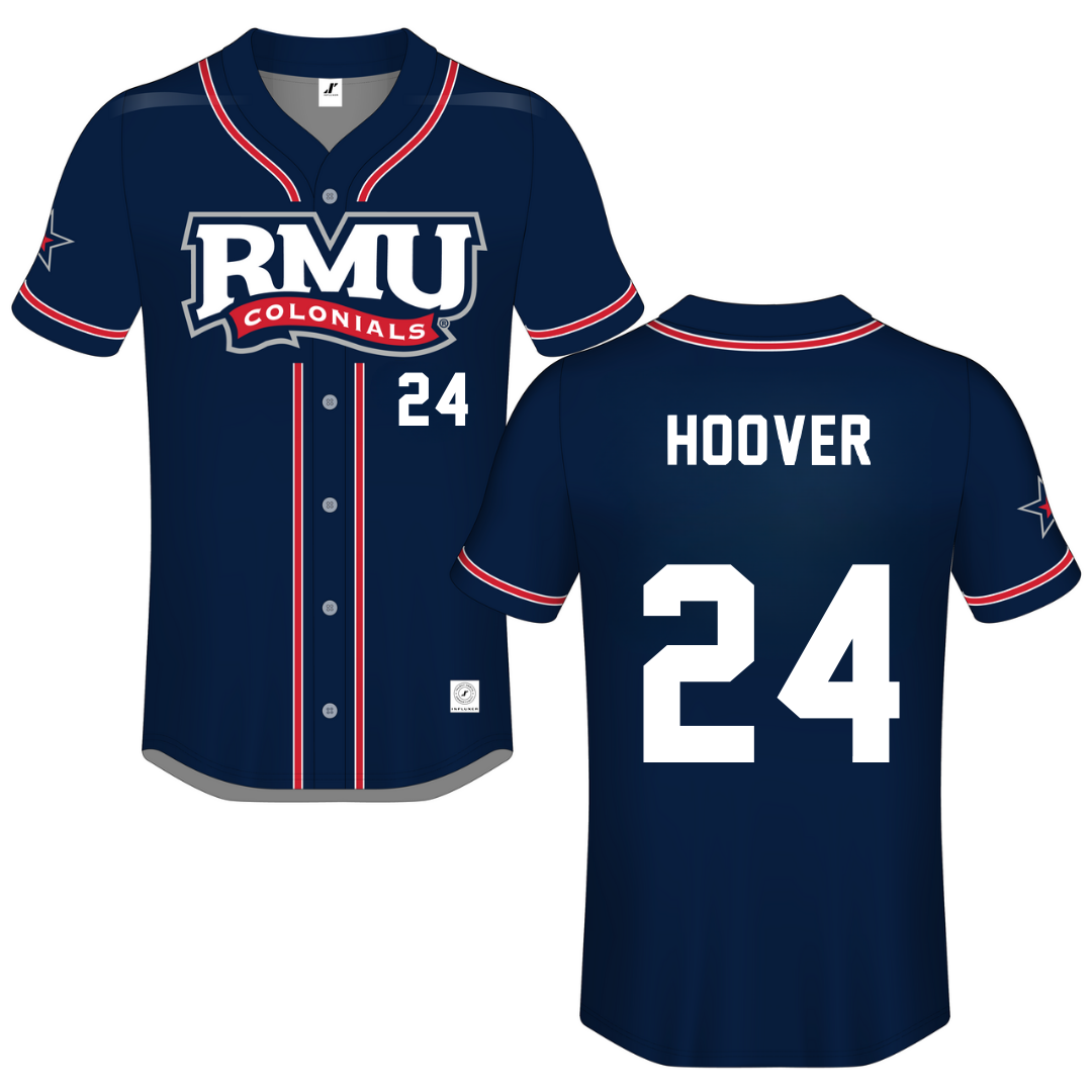 Robert Morris University Navy Button-Down Jersey - #24 Mackenzie Hoover