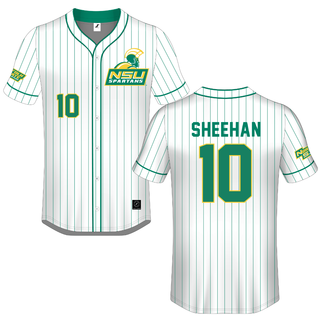 Norfolk State University White Pinstripe Button-Down Jersey - #10 Lauren Sheehan