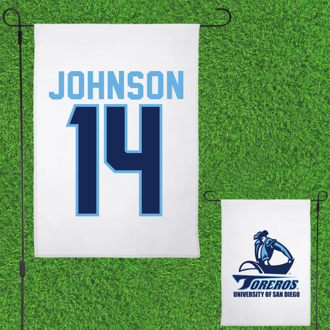 University of San Diego Softball White Garden Flag - #14 Taylor Johnson