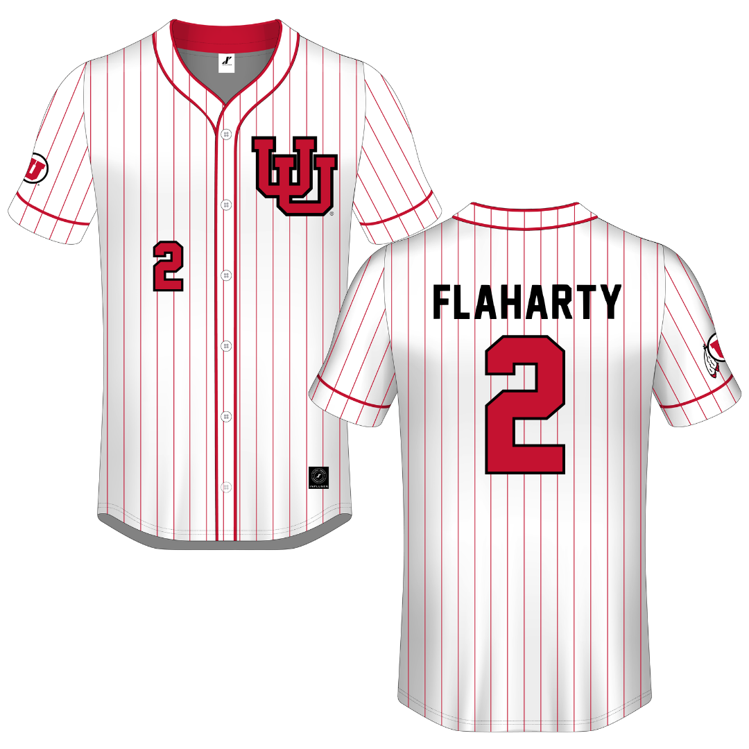 University of Utah White Pinstripe Button-Down Jersey - #2 Matt Flaharty