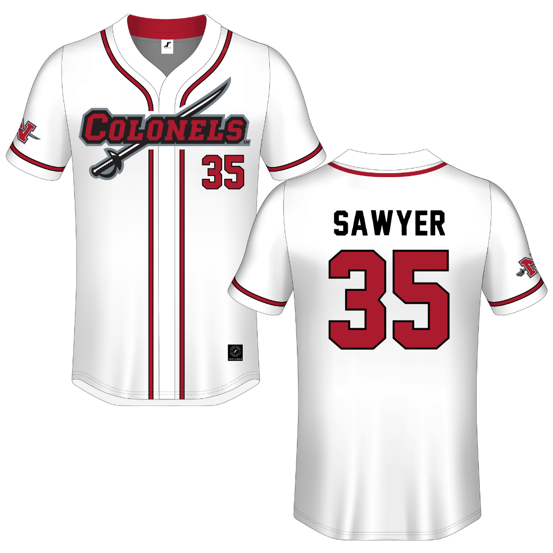 Nicholls State University White Button-Down Jersey - #35 Barron Sawyer