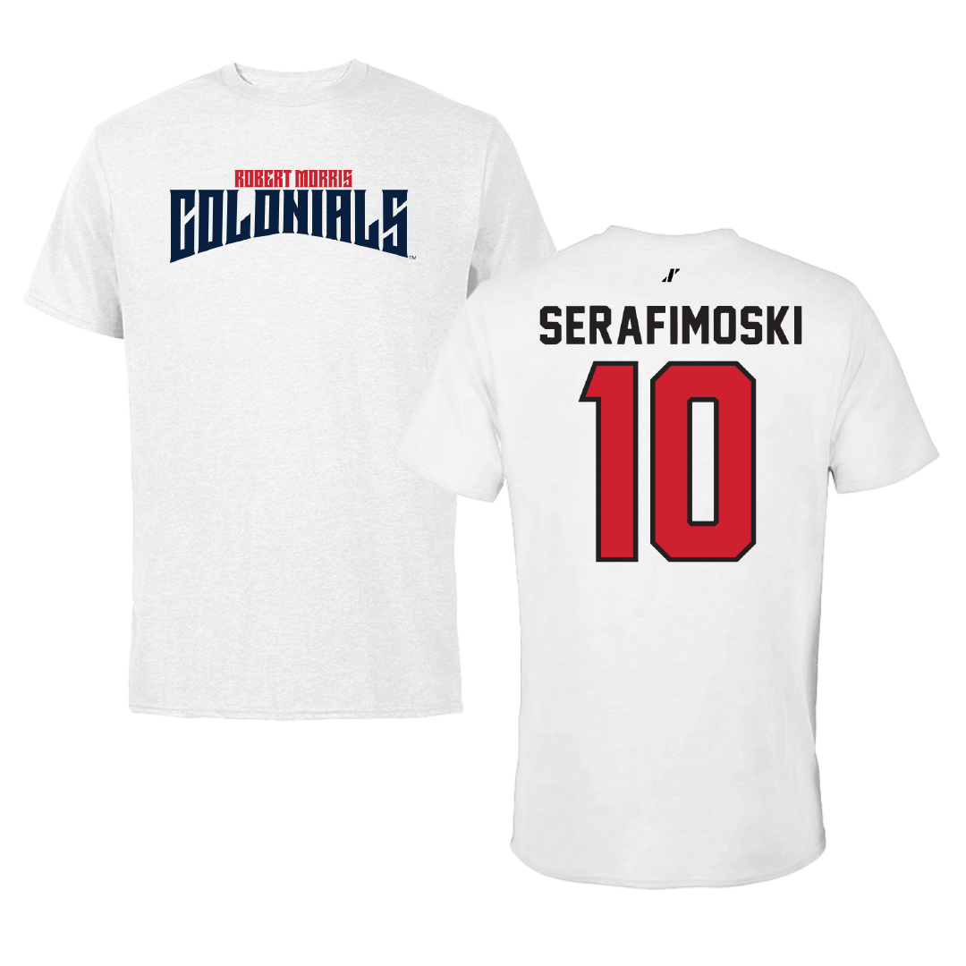 Robert Morris University Basketball White Classic Performance Tee - #10 Vasilije Serafimoski