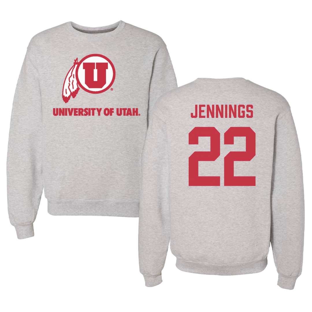 University of Utah Soccer Gray Crewneck - #22 Kyla Jennings