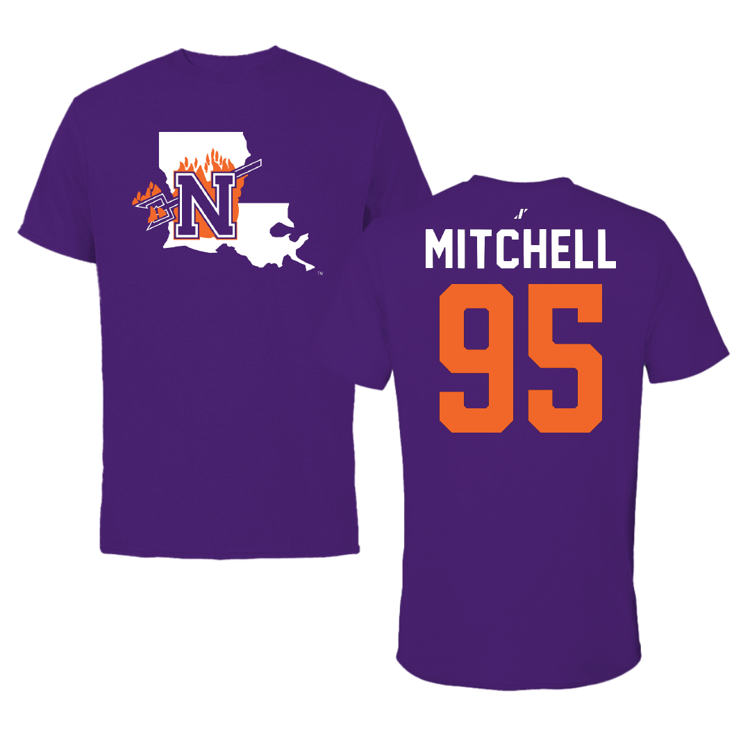 Northwestern State University Football Purple State Performance Tee - #95 Johnny Mitchell