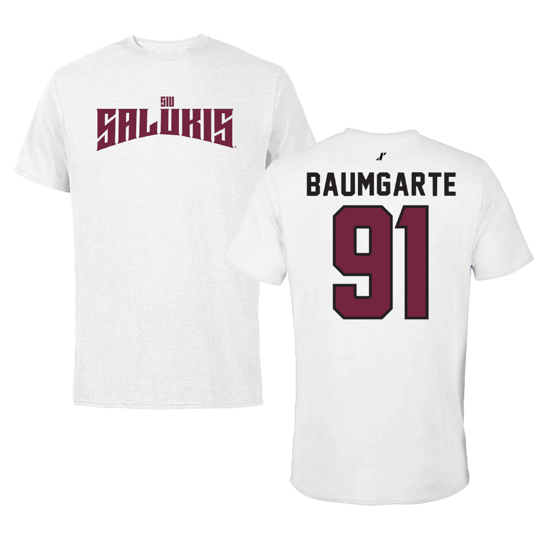Southern Illinois University at Carbondale Football White Classic Tee - #91 Jake Baumgarte