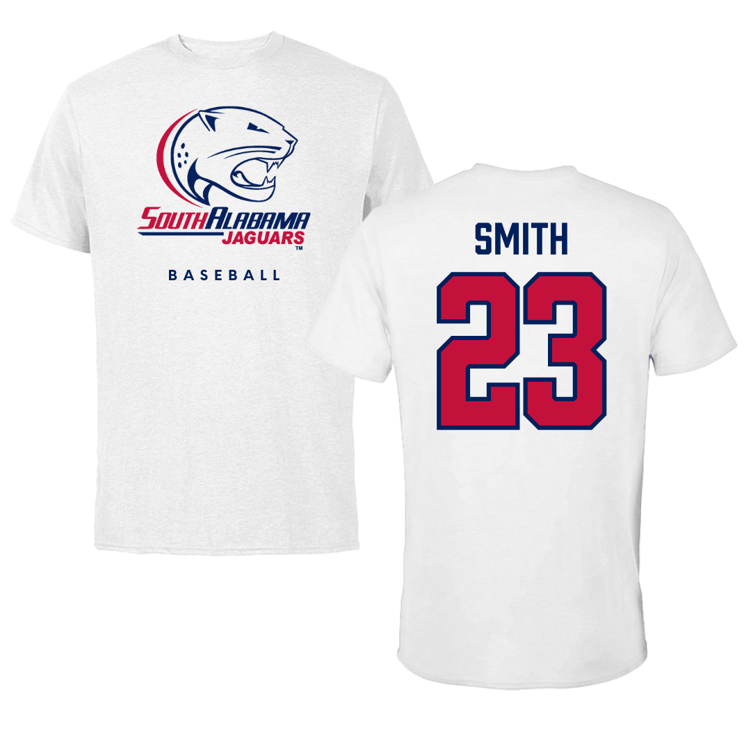 University of South Alabama Baseball White Performance Tee - #23 Tyler Smith