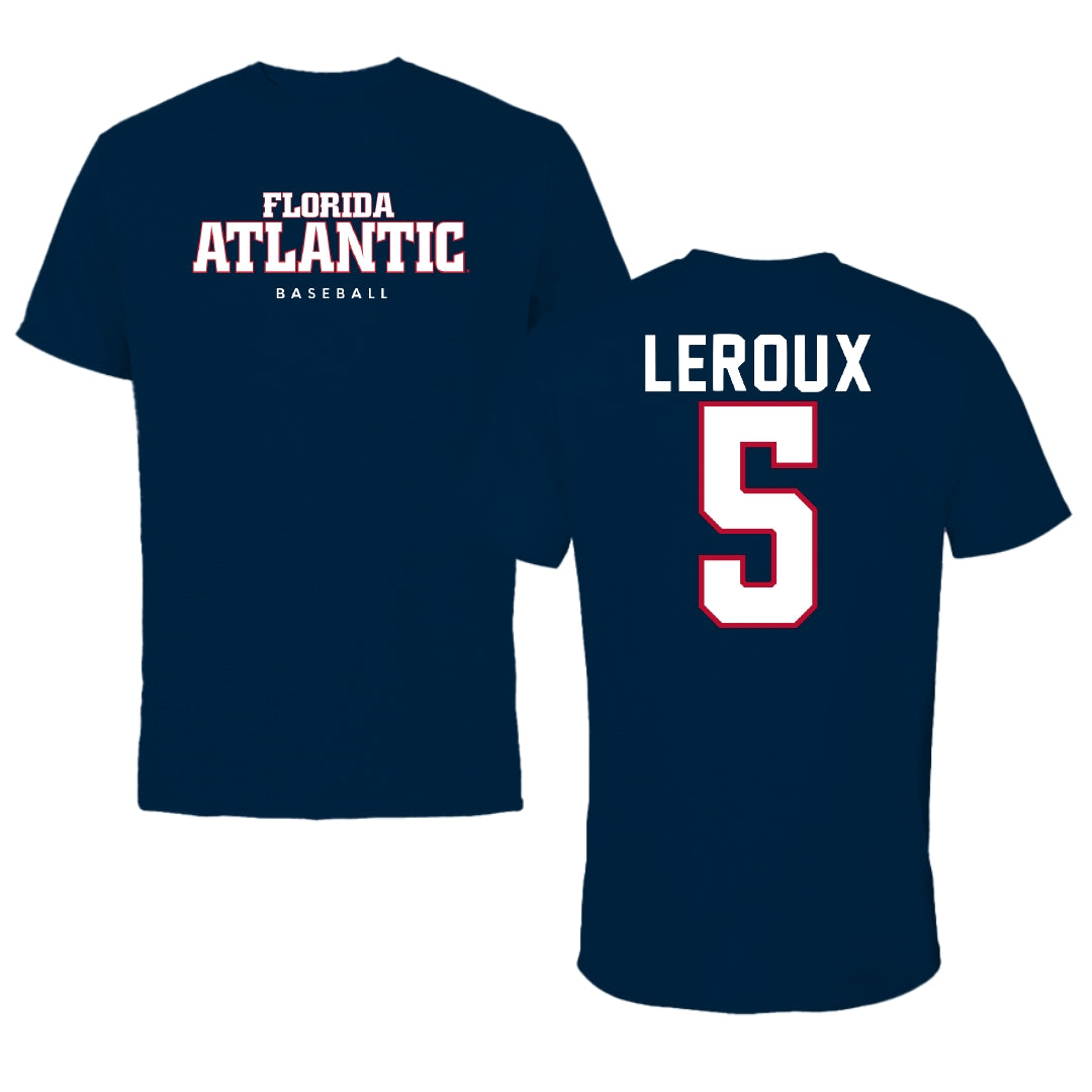 Florida Atlantic University Baseball Navy Block Performance Tee - #5 Brando Leroux
