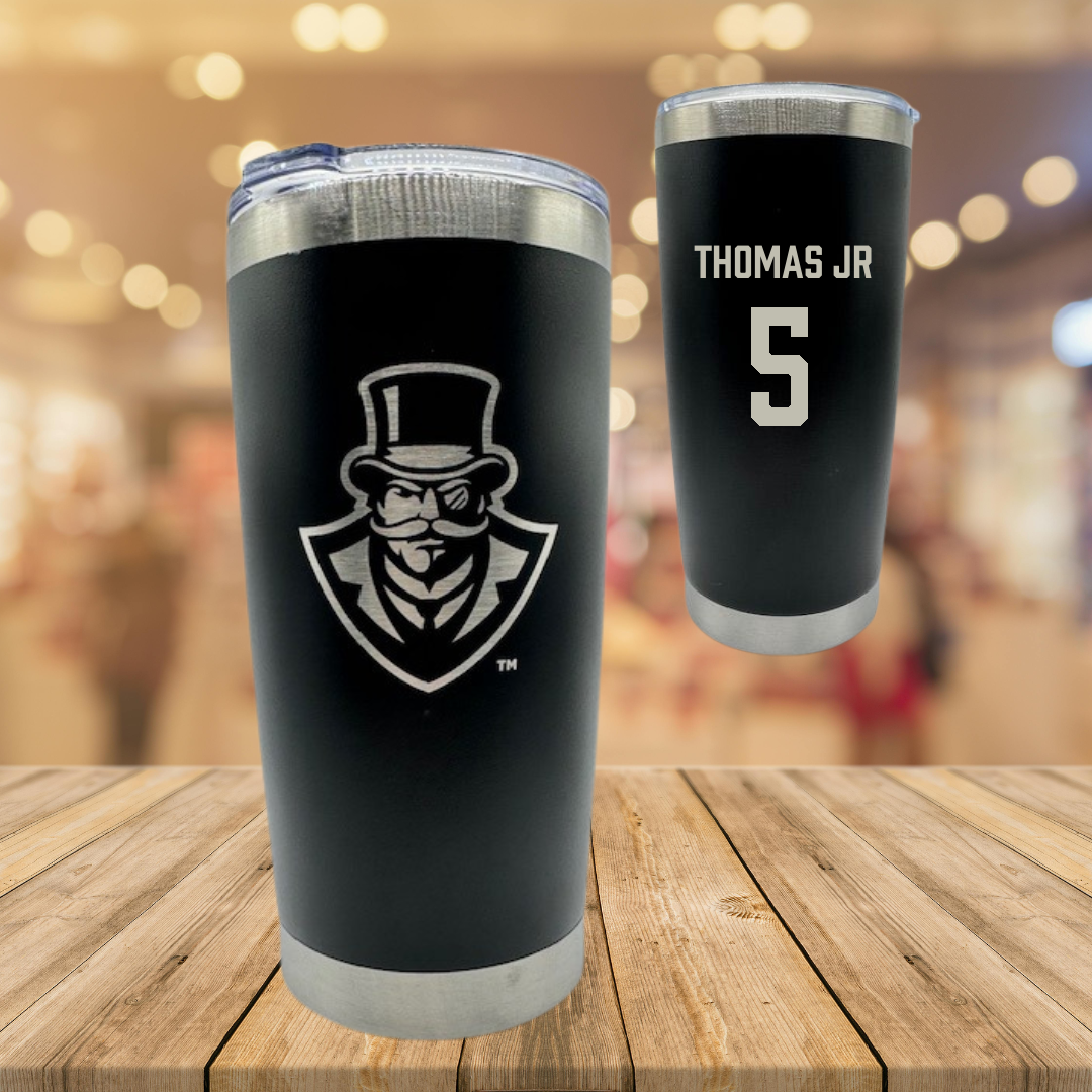 Austin Peay State University Football Black Stainless Steel Tumbler - #5 Rashaud Thomas Jr