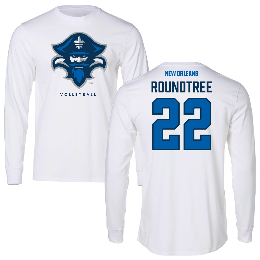 University of New Orleans Volleyball White Performance Long Sleeve - #22 Courtney Roundtree