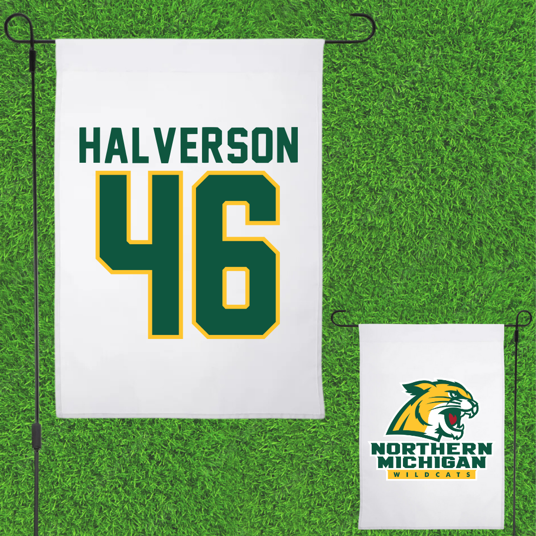 Northern Michigan University Football White Garden Flag - #46 Owen Halverson