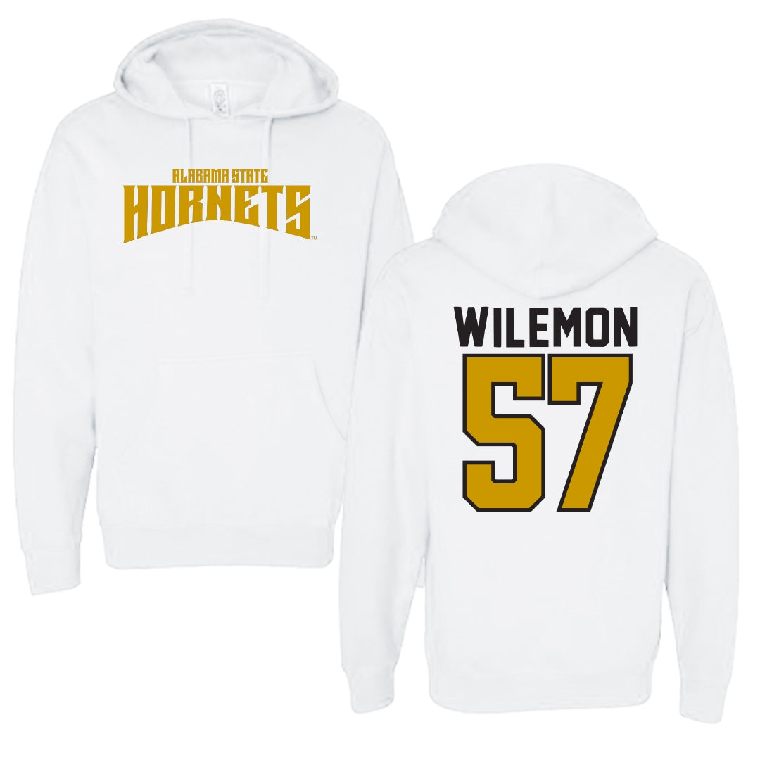 Alabama State University Football White Classic Hoodie - #57 Garrett Wilemon