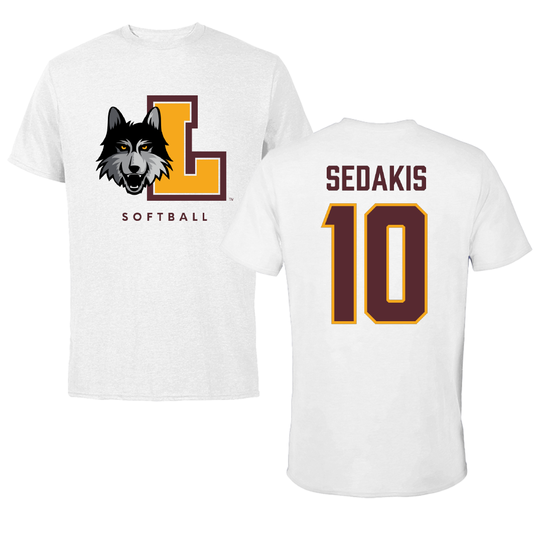 Loyola University-Chicago Softball White Performance Tee - #10 Liz Sedakis