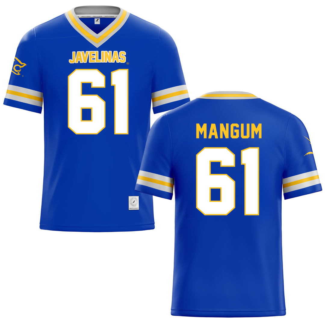 Texas A&M University-Kingsville Blue Football Jersey - #61 Hunter Mangum