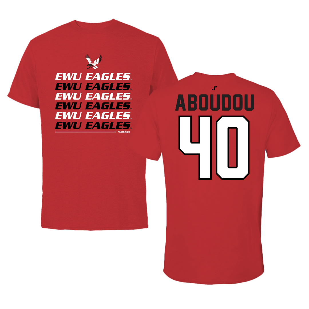 Eastern Washington University Football Red General Performance Tee - #40 Amdane Aboudou