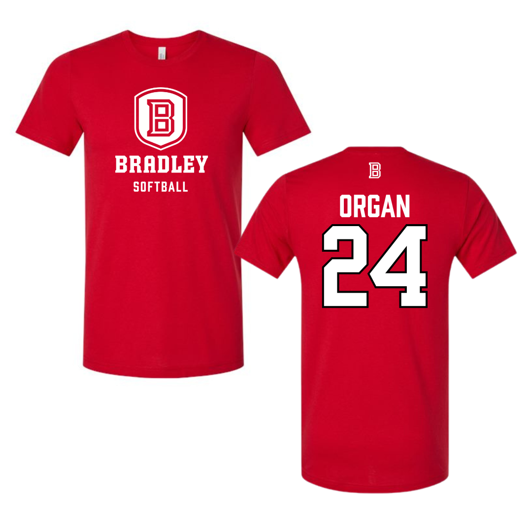 Bradley University Softball Red Performance Tee - #24 Hannah Organ