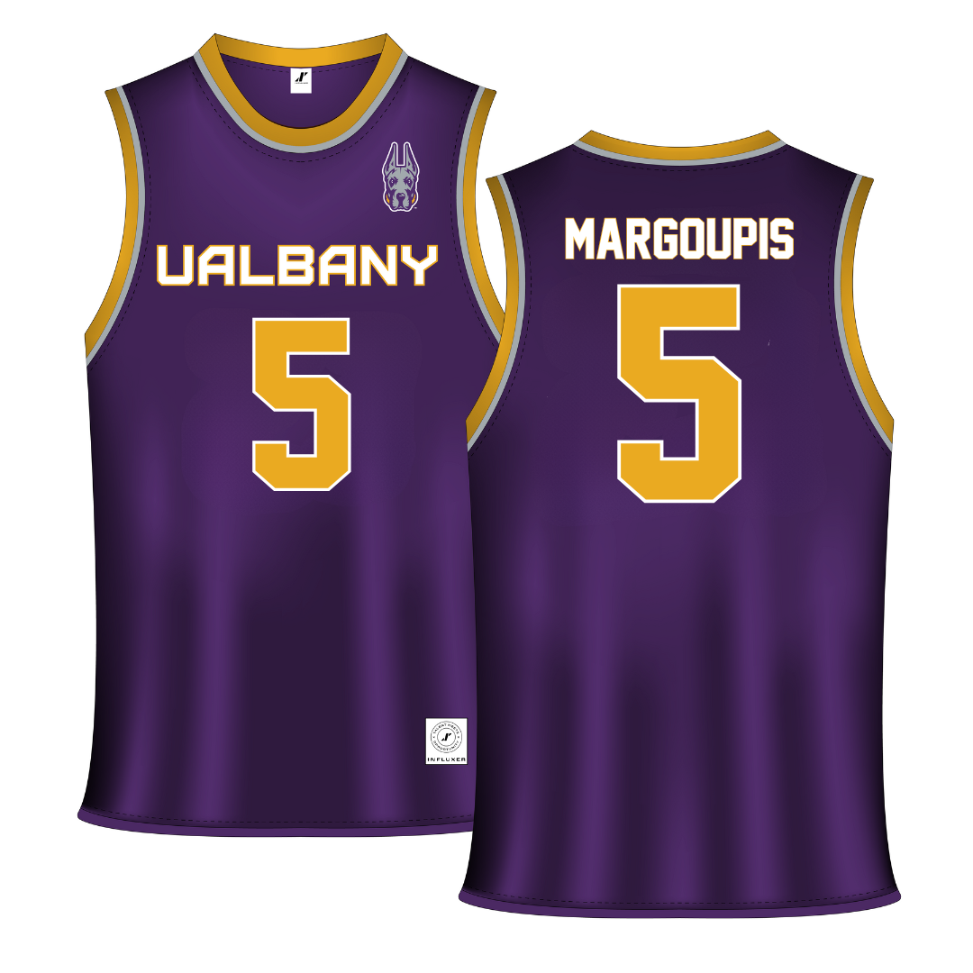 University at Albany Purple Basketball Jersey - #5 Jack Margoupis