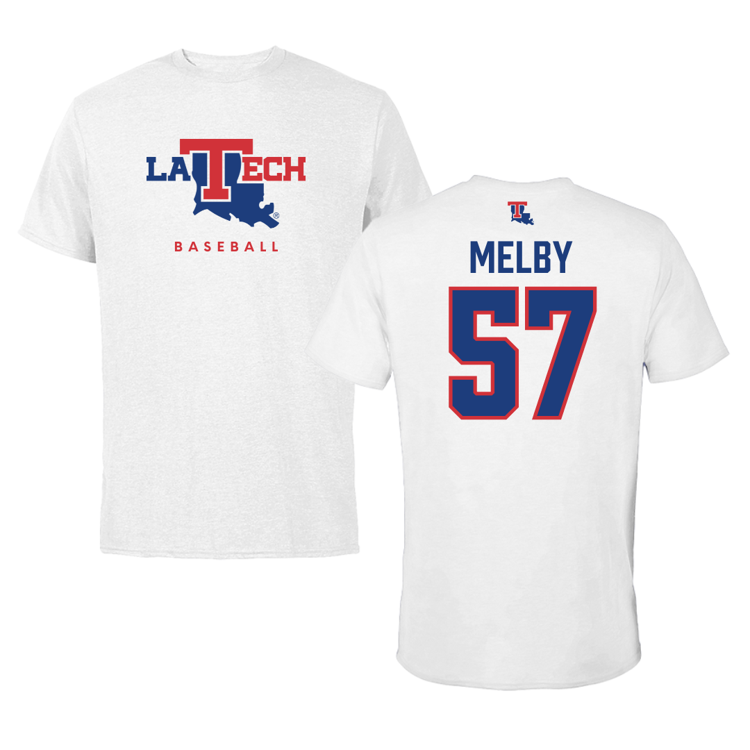 Louisiana Tech University Baseball White Performance Tee - #57 Will Melby