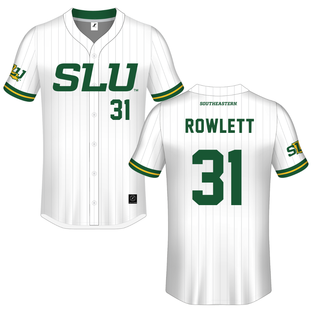 Southeastern Louisiana University White Pinstripe Button-Down Jersey - #31 Grady Rowlett