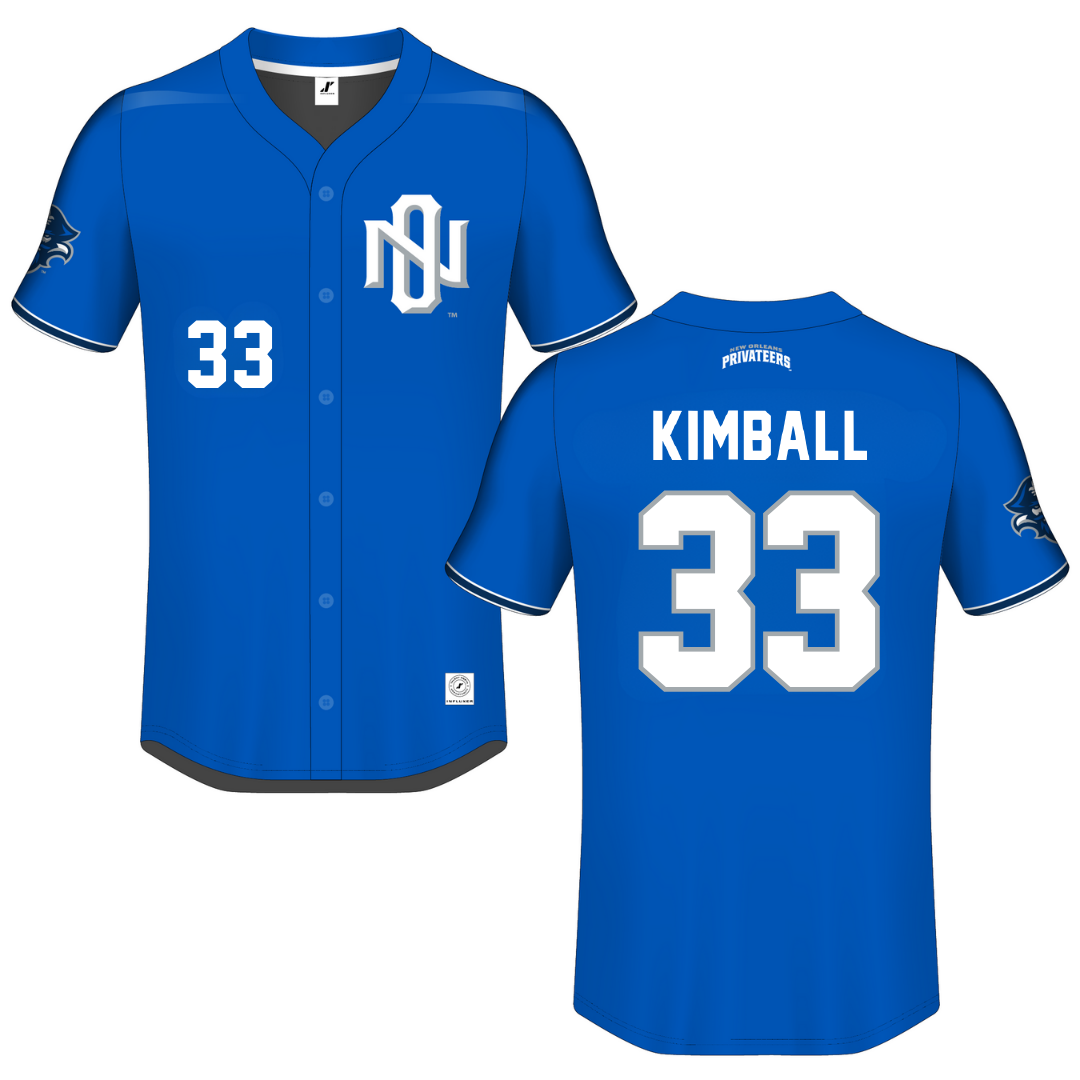 University of New Orleans Blue Button-Down Jersey - #33 Carson Kimball
