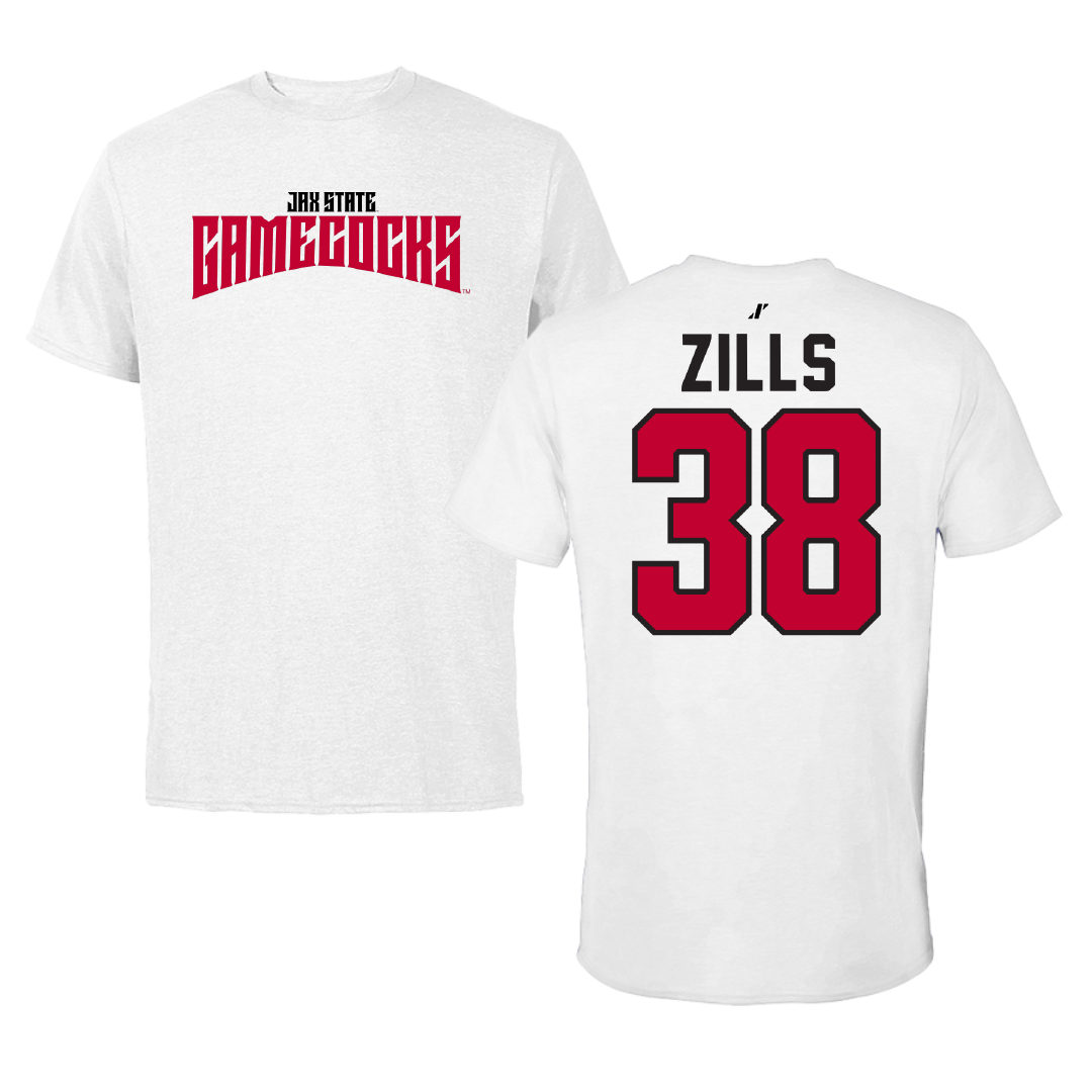 Jacksonville State University Football White Classics Tee - #38 Nate Zills