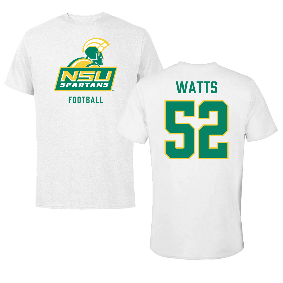 Norfolk State University Football White Performance Tee - #52 Matthieu Watts
