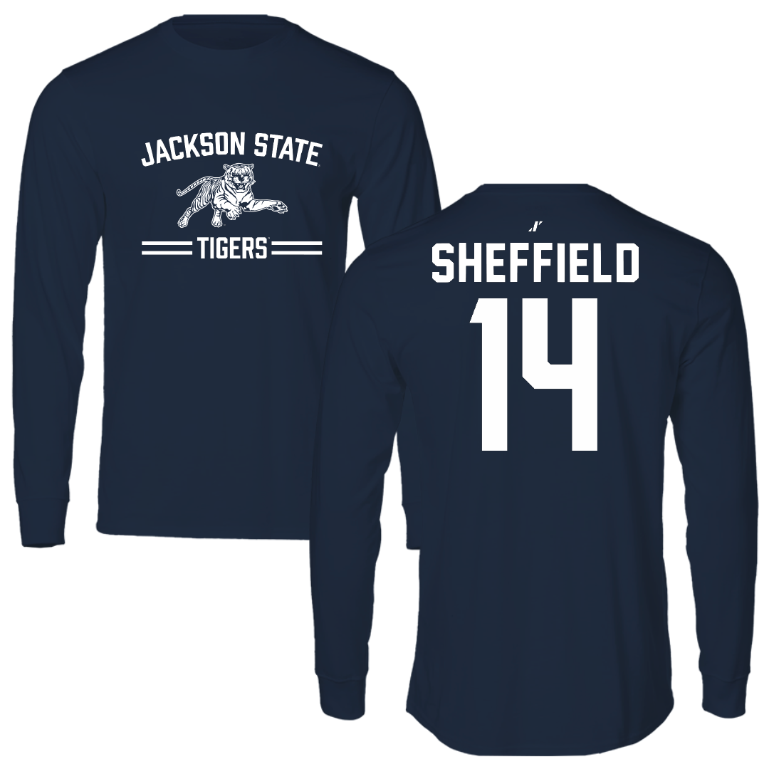 Jackson State University Soccer Navy General Performance Long Sleeve - #14 Elon Sheffield