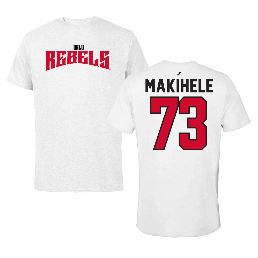 University of Nevada-Las Vegas Football White Classic Performance Tee - #73 Alani Makihele