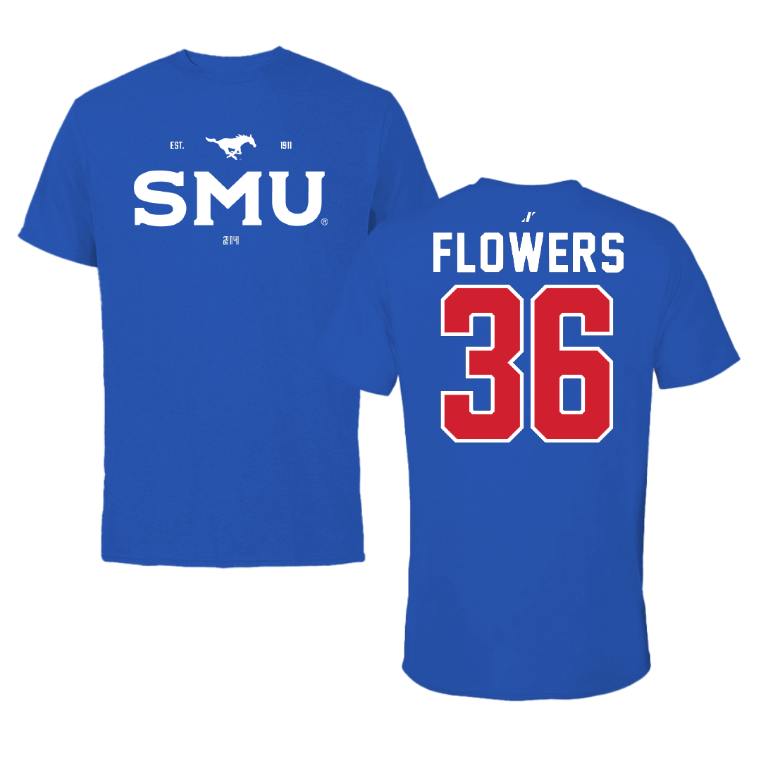 Southern Methodist University Football Blue General Performance Tee - #36 Braeden Flowers