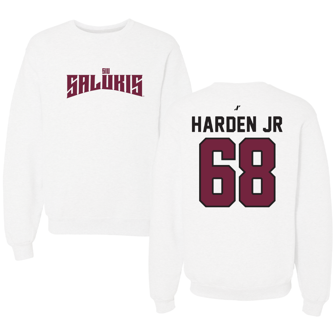 Southern Illinois University at Carbondale Football White Classic Crewneck - #68 Derek Harden Jr