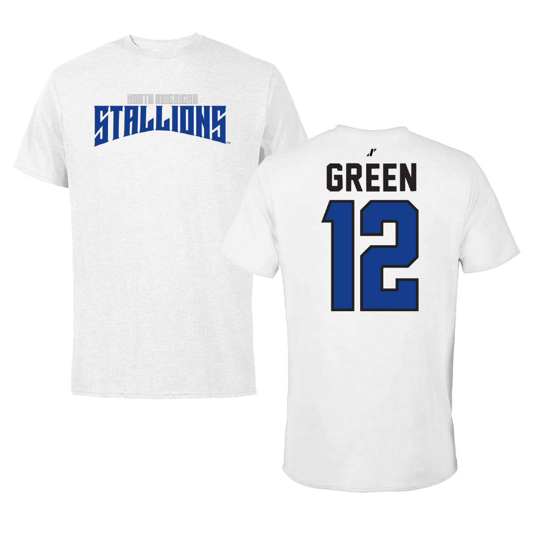 North American University Basketball White Classic Performance Tee - #12 Desmond Green