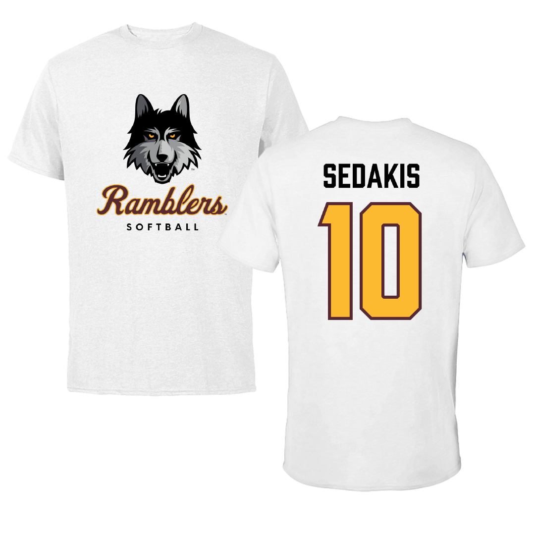 Loyola University-Chicago Softball White Ramblers Performance Tee - #10 Liz Sedakis